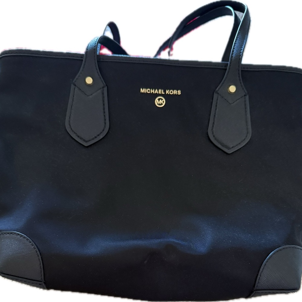 Michael Kors Black Structured Tote with Gold Accents